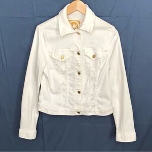 Michael Kors Cropped Denim Jacket White with Gold-Tone Buttons Women Sz M.